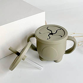 Поїльник 3в1 (поїльник з трубочкою, чашка, снек стакан) непроливайка силіконовий ПІНГВІН (камуфляж)