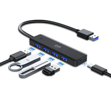 Хаб USB3.0 DM CHB070 4 USB пластиковий USB-A 20 см Чорний