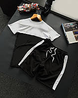 Мужской летний костюм Футболка + Шорты черно-белый базовый без бренда Спортивный костюм на лето (G)