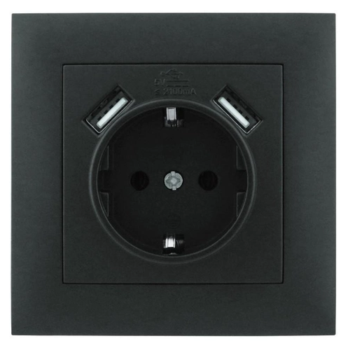 Розетка Marshel Ideal 1-яка із заземленням і 2xUSB чорна RS16-472-B