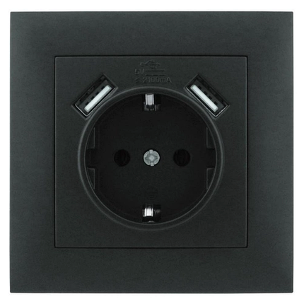 Розетка Marshel Ideal 1-яка із заземленням і 2xUSB чорна RS16-472-B, фото 1