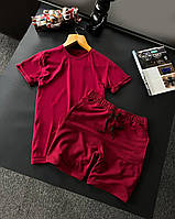 Мужской летний костюм Футболка + Шорты бордовый базовый без бренда Спортивный костюм на лето (G)