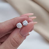 Сережки гвоздики срібні з круглими білими фіанітами