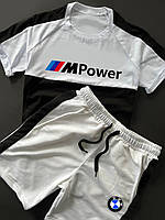 Мужской костюм летний Футболка + Шорты BMW Motorsport белый Спортивный костюм БМВ на лето (G)