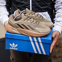 Мужские кроссовки Adidas Ozelia Beige Обувь Адидас Озелия бежевые замша сетка повседневные весна лето Вьетнам