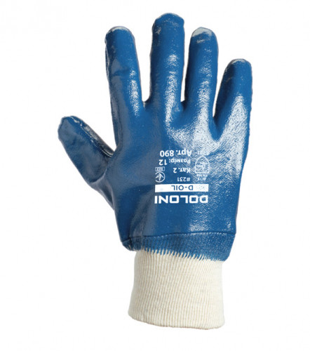890 Перчатки рабочие нитриловые, полное обливание, гладкие (вязанные манжеты), синие ( 12 размер) - фото 1 - id-p1871874836