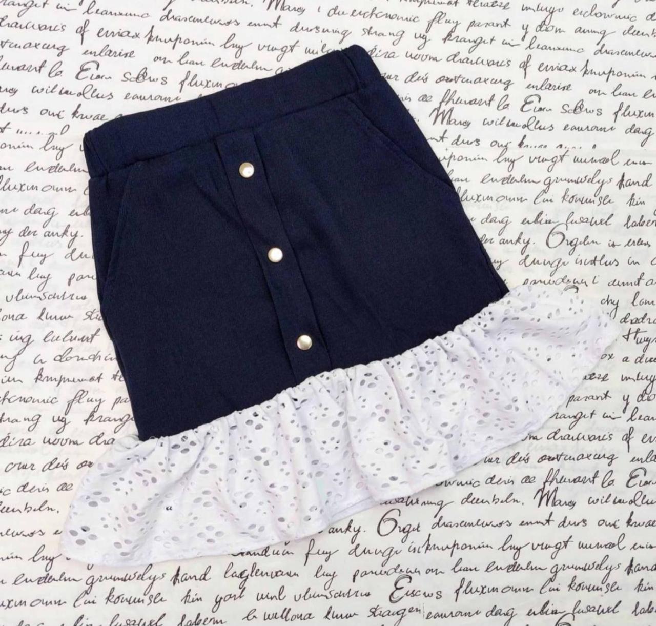 Спідниця класична синя с мереживом, р 134-152