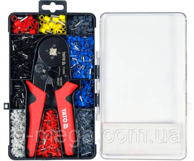 Кліщі Yato YT-23052 для опресування 0.25-10 мм² та набір наконечників 1200 штук, фото 1