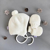 Зимний набор для малышей шапочка + рукавички Зимняя Сказка 0-3 месяца (38-40 см) Молочный