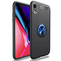 Чехол TPU Ring для Iphone XR бампер с кольцом противоударный Black-Blue