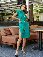 Плаття літнє із льона під пояс, арт. 357, зелене