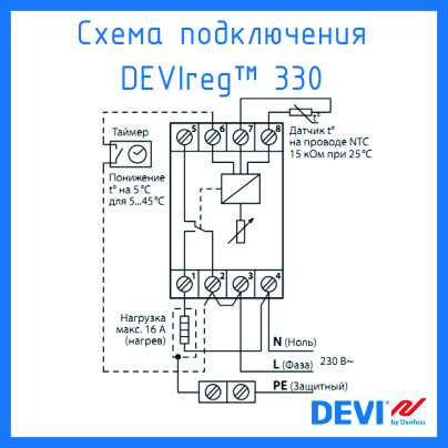 Терморегулятор DEVIreg 330 -10...+10°С - фото 2 - id-p321798035