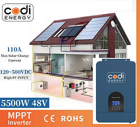 Гібридний сонячний інвертор Codi 5500Вт 48В чиста синусоїда + зарядний пристрій /для систем безперебійного електропостачання  ДБЖ