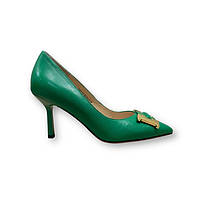 Женские классические кожаные туфли на шпильке зеленые с декором на носке Lady Marcia 2596 37, Зеленый