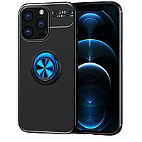 Чехол TPU Ring для Iphone 13 Pro противоударный бампер с кольцом Black-Blue