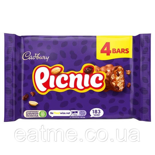Cadbury Picnic Шоколадні батончики 4 X 38g