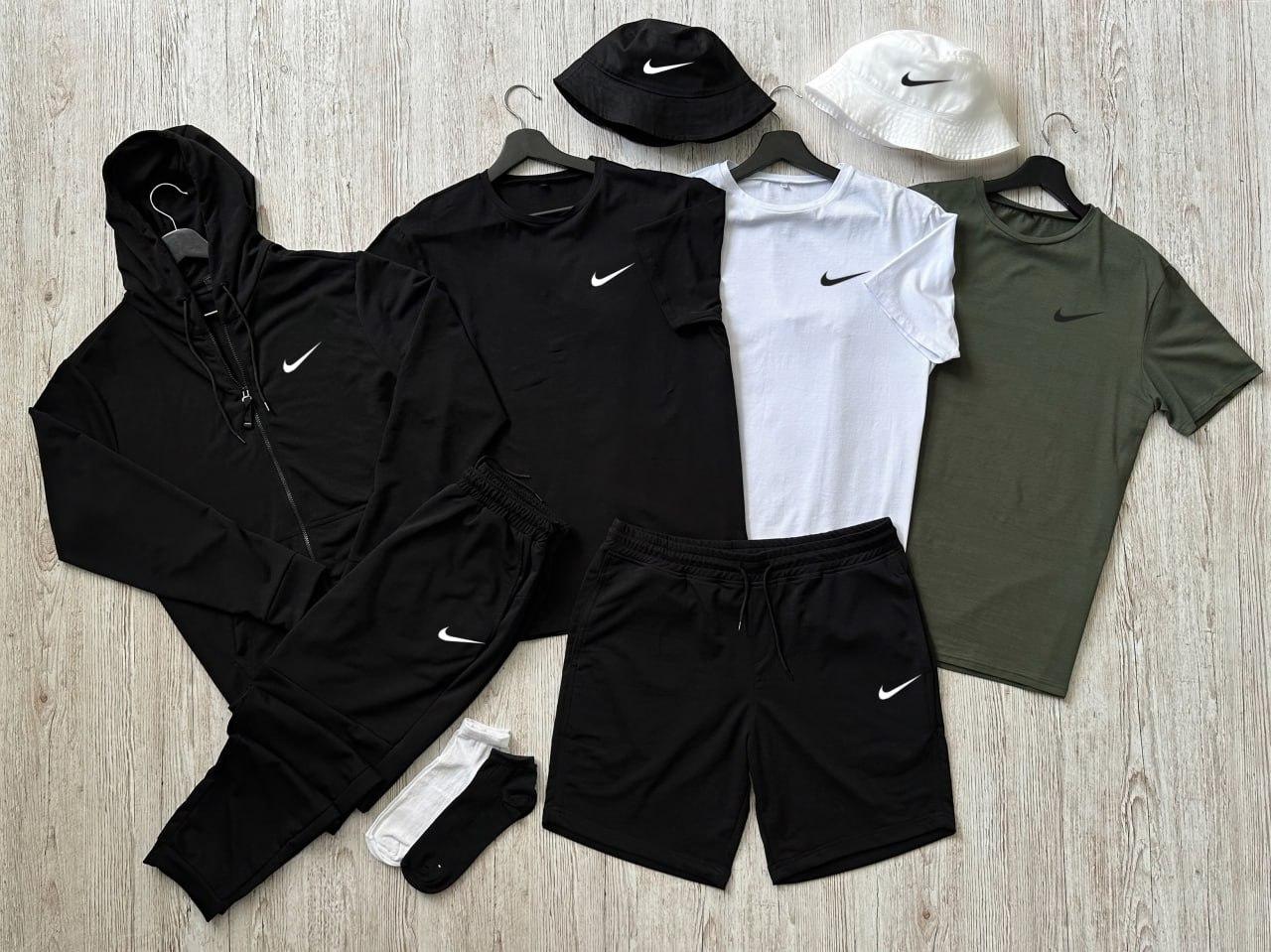 Чоловічий спортивний костюм Nike 6в1 Кофта + Штани + Шорти + Футболка + Панамка + Носки Найк чорний