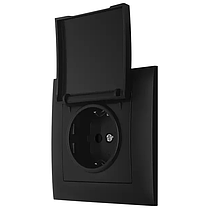 Розетка Marshel Ideal 1-яка із заземленням і кришкою чорна RS16-473-B, фото 3