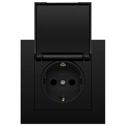 Розетка Marshel Ideal 1-яка із заземленням і кришкою чорна RS16-473-B, фото 1