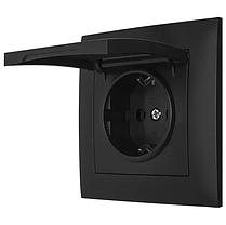 Розетка Marshel Ideal 1-яка із заземленням і кришкою чорна RS16-473-B, фото 2