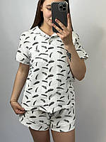Домашній жіночий комплект сорочка та шорти (піжама) з натуральної тканини Муслін