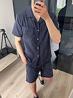 Мужской летний костюм Рубашка и Шорты вельветовый серый (G)
