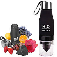 Спортивна пляшка H2O Drink More Water 650мл Чорна пластикова пляшка з відсіком для фруктів