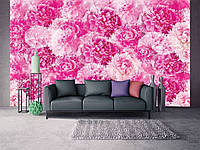 Красивые флизелиновые фотообои на кухню 416x254 см Ярко розовые цветы пионы (3189VEXXXL)+клей