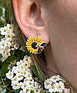 Комплект прикрас у формі квітки з емаллю Соняшник, фото 3