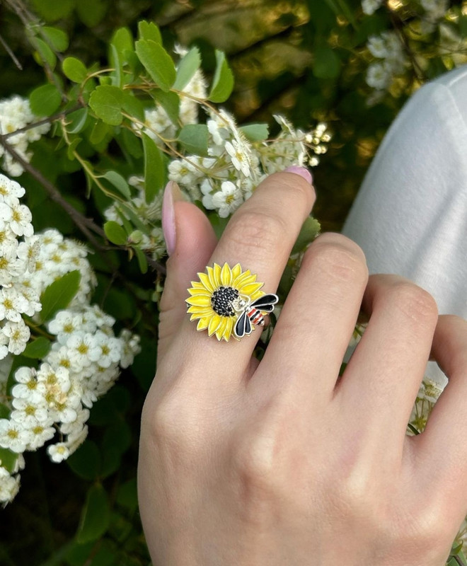 Срібна каблучка з емаллю Соняшник, фото 1