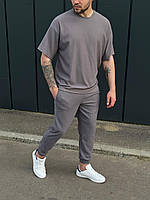 Мужской летний костюм оверсайз Футболка + Штаны в рубчик серый Спортивный костюм на лето (G)