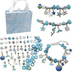 Набір для створення шарм браслетів і прикрас підвісок на шию з намистин Блакитний (60100)