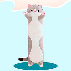 М'яка дитяча іграшка Кіт Батон 70 см Сірий / Довга плюшева іграшка обіймашка