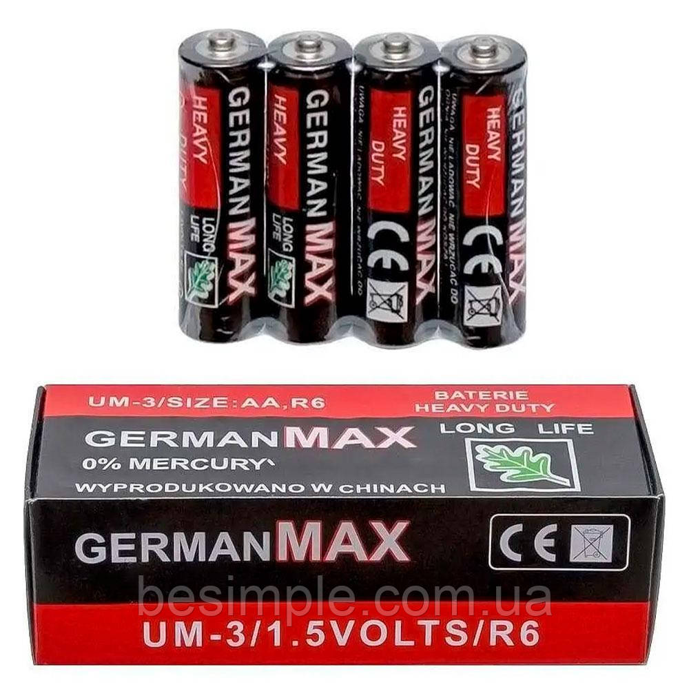 Батарейка AA R6 1,5V GermanMAX, 1 шт / Сольова Батарейка 1,5 V / Потужна батарейка, фото 1