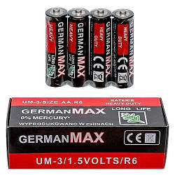 Батарейка AA R6 1,5V GermanMAX, 1 шт / Сольова Батарейка 1,5 V / Потужна батарейка