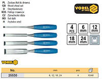 Набір стамески ручка пластик 6, 12, 18, 24 мм 4 шт VOREL-25530