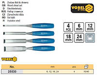 Набор стамески Польша ручка пластик 6, 12, 18, 24 мм 4 штуки VOREL-25530