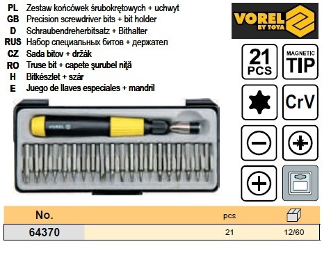 Набір біт насадка викруткові 21шт CrV VOREL-64370