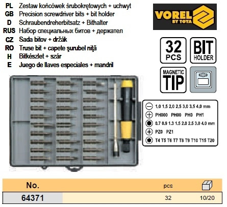 Набір біт насадка викруткові 32шт CrV VOREL-64371