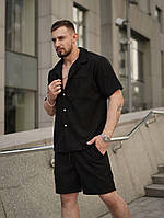 Мужской летний костюм Рубашка и Шорты вельветовый черный (G)