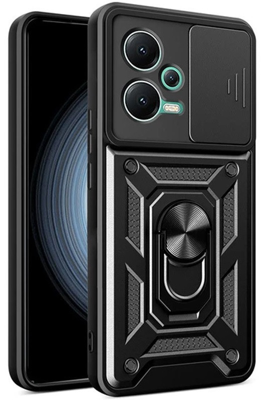 Противоударный чехол Camshield для Xiaomi Redmi Note 12 с кольцом-держателем Чорний