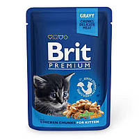 Влажный корм для котят Brit Premium Cat Chicken Chunks for Kitten pouch 100 г (кусочки курицы) a