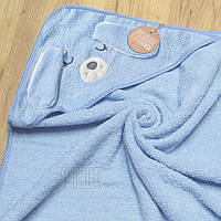 Дитячий махровий куточок рушник після купання з капюшоном для новонародженого 85х85 см 1567 СЛТ Блакитний