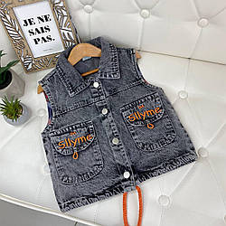 Джинсовий жилет для дівчинки з написами Сіра 16521, 24, Сірий, Унісекс, Літо, 122
