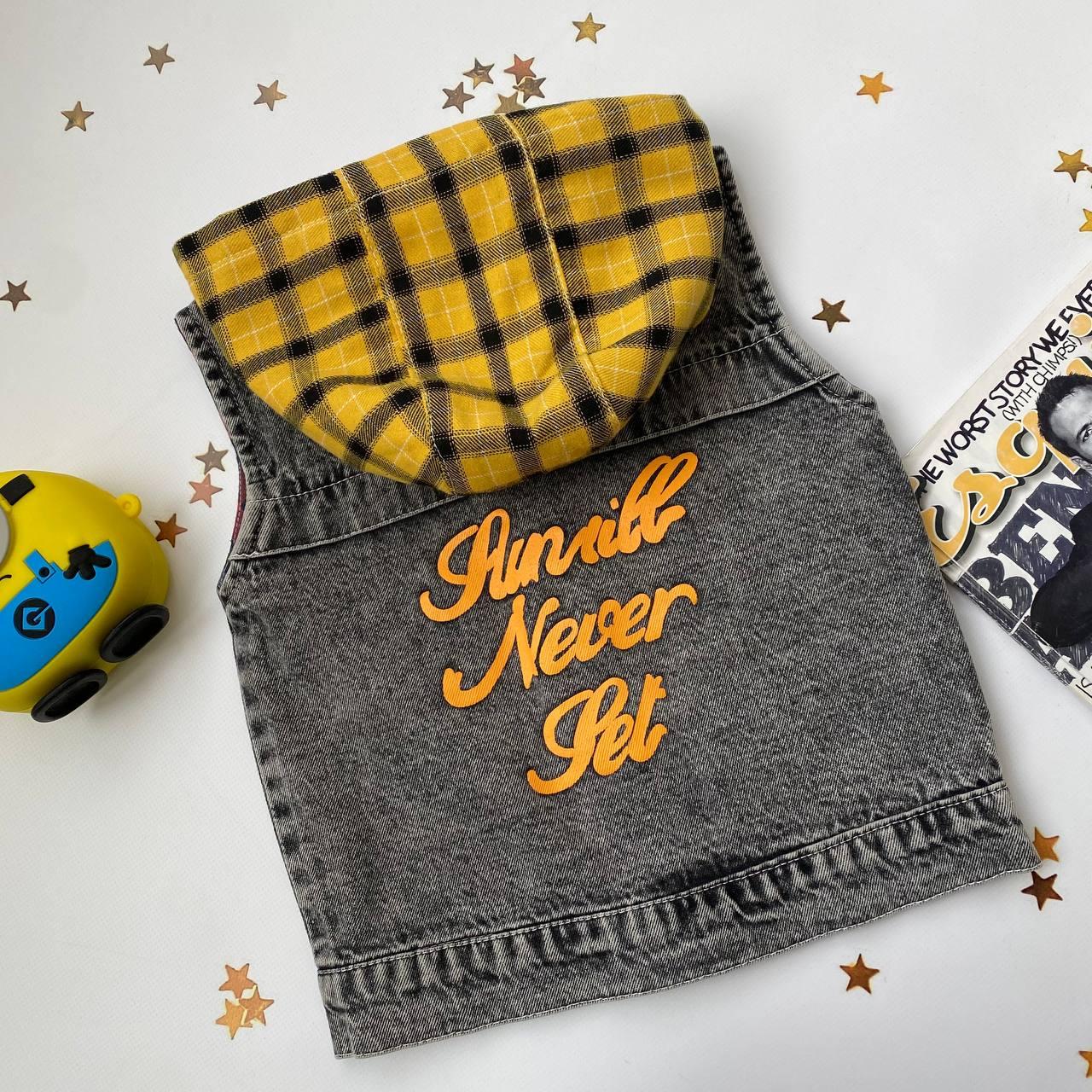 Джинсова жилетка для дівчинки з капюшоном Сіра 16621 24, Серый, Унисекс, Лето, XXL, 7 лет, фото 1