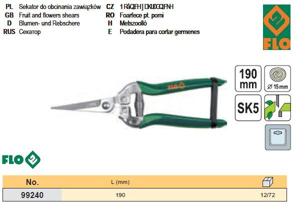 Секатор садовый рез до 15 мм сикатор для завязи 190 мм FLO-99240 - фото 3 - id-p321861087