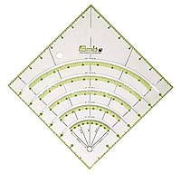 Линейка для пэчворка и квилтинга 8х 8 дюймов с прорезями для дуг, кругов (акрил 3мм) (6576)