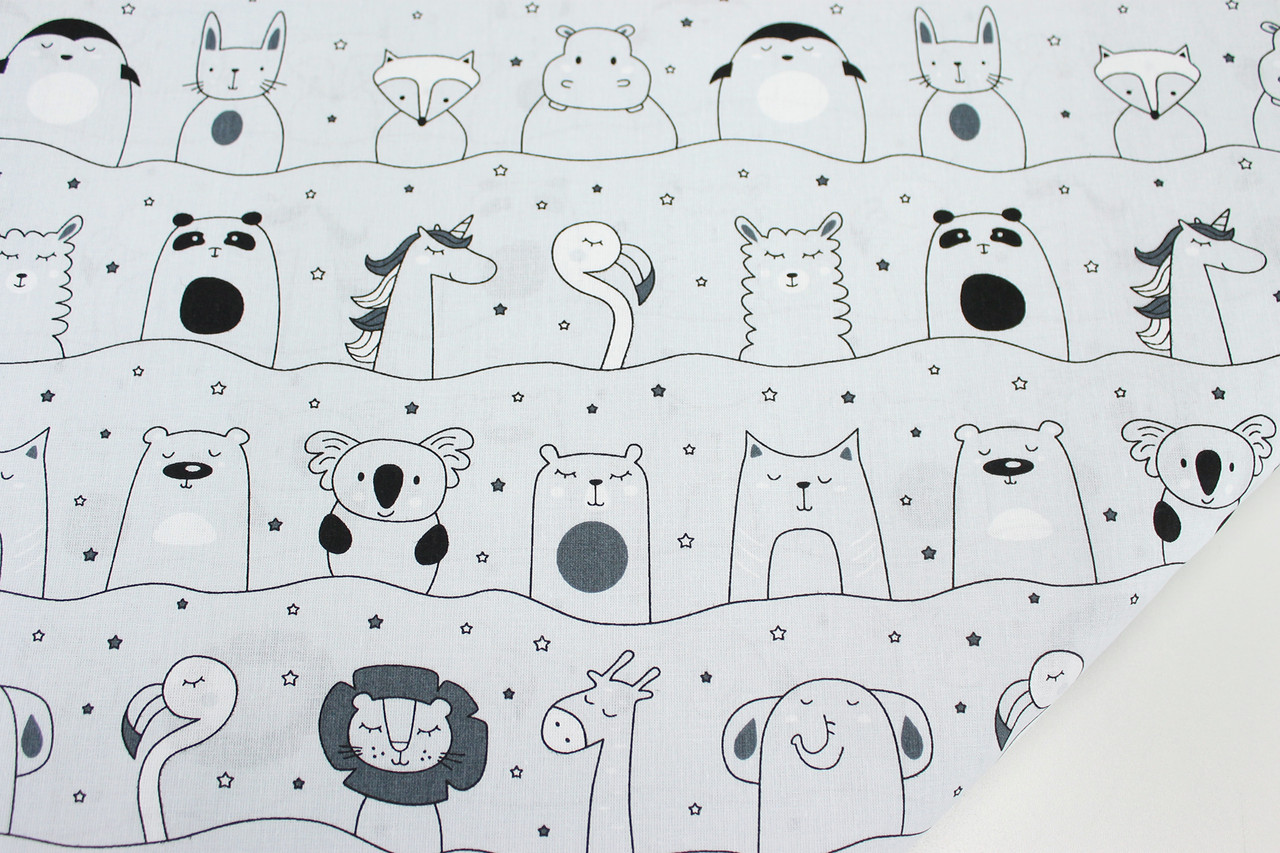 Тканина бавовняна "Звірята на мотузці" на світло-сірому фонні No1681, фото 1