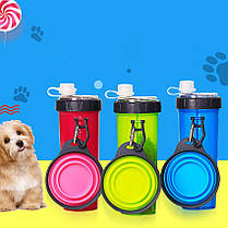 Пляшка подвійна для води зі складаною мискою PET DRINK BOTTLE | Похідна пляшка для собак | Миска для прогулянок, фото 2