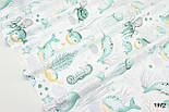 Тканина бязь "Морський світ" м'ятна на білому тлі № 1976, фото 2
